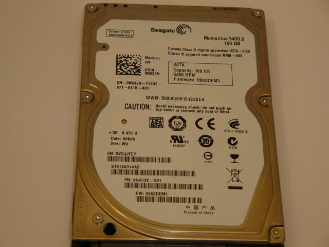 Seagate ST9160314AS Momentus 160GB Internal 5400RPM 2.5" HDD - Micro Technologies (yourdrives.com)