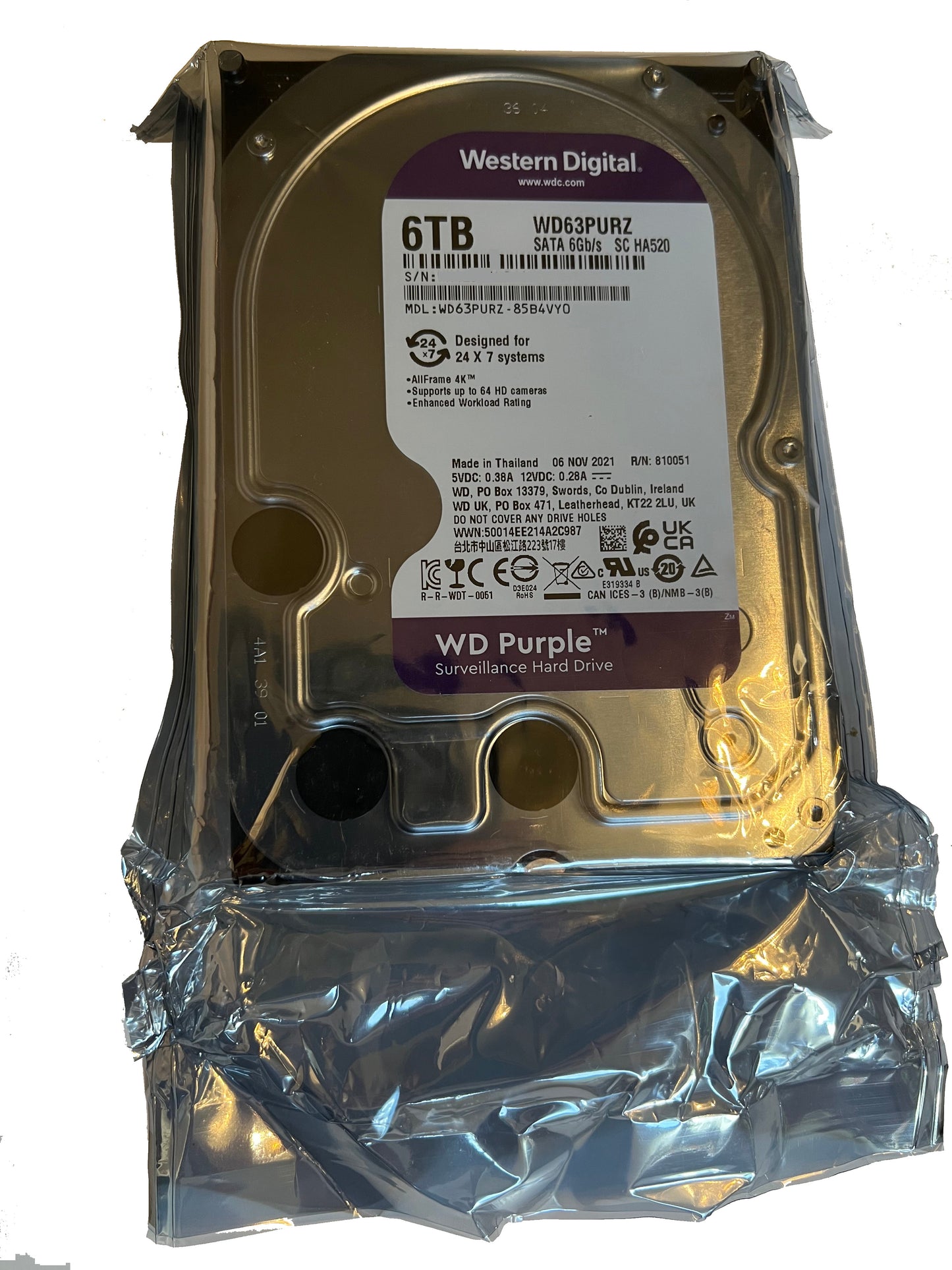 20-Pack of NEW WD63PURZ  6TB Western Digital Surveillance 6Gbps SATA/buffer: 256 MB Cache