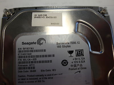 HP 504336-001 160GB SATA Hard Drive ST3160318AS 7200 RPM 8mb cache 3.5" - Micro Technologies (yourdrives.com)