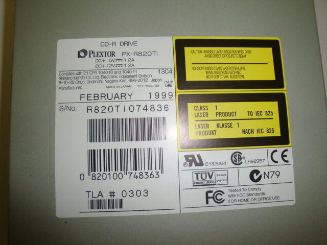 Plextor PX-R820Ti 8/20 CD-R Drive 5.25'' HH SCSI TLA0303 - Micro Technologies (yourdrives.com)