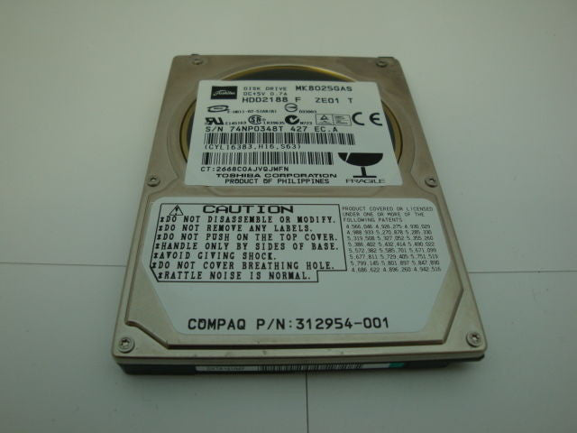 Toshiba MK8025GAS Internal 80GB 4200 RPM, 2.5" HDD Compaq 312954-001 - Micro Technologies (yourdrives.com)