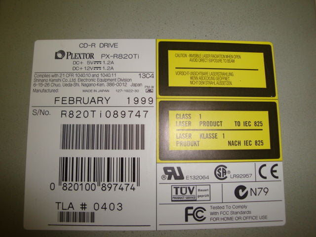 Plextor PX-R820Ti 8/20 CD-R Drive 5.25'' HH SCSI TLA0403 - Micro Technologies (yourdrives.com)