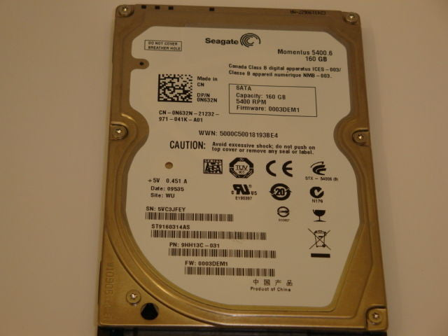 DELL 0N632N 160GB Internal 5400RPM 2.5" HDD  9HH13C-031 - Micro Technologies (yourdrives.com)