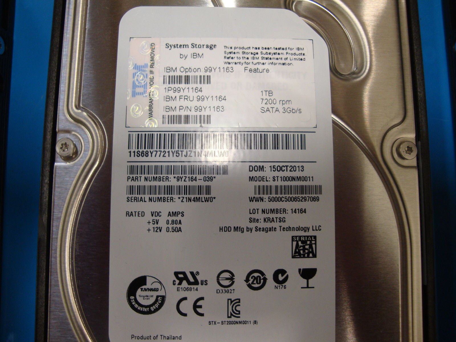 IBM 99Y1163 In Tray FRU 99Y1164 Seagate ST1000NM0011 1TB 3.5" 3Gb SATA 7200 RPM - Micro Technologies (yourdrives.com)