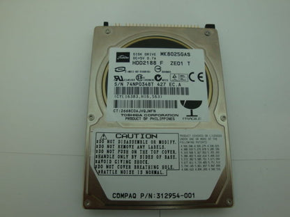 Toshiba MK8025GAS Internal 80GB 4200 RPM, 2.5" HDD Compaq 312954-001 - Micro Technologies (yourdrives.com)