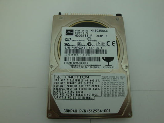 Toshiba MK8025GAS Internal 80GB 4200 RPM, 2.5" HDD Compaq 312954-001 - Micro Technologies (yourdrives.com)