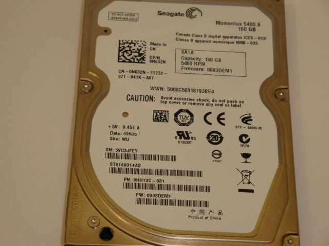 Seagate ST9160314AS Momentus 160GB Internal 5400RPM 2.5" HDD - Micro Technologies (yourdrives.com)