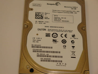 Seagate ST9160314AS Momentus 160GB Internal 5400RPM 2.5" HDD - Micro Technologies (yourdrives.com)