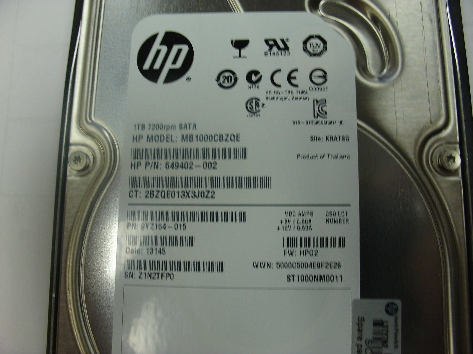 HP 649402-002 1TB 3.0GB SATA Hard Drive with Tray for MDL MB1000CBZQE - Micro Technologies (yourdrives.com)