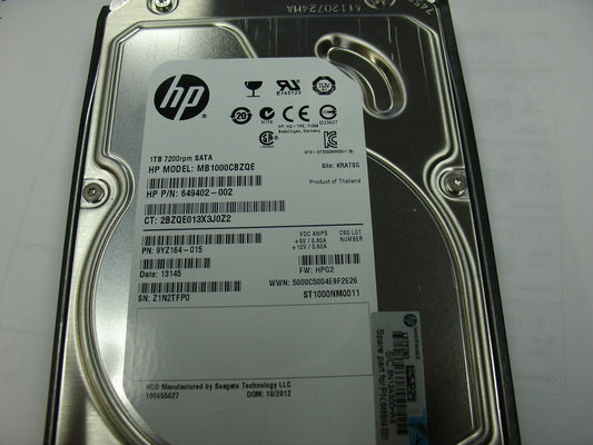HP 649402-002 1TB 3.0GB SATA Hard Drive with Tray for MDL MB1000CBZQE - Micro Technologies (yourdrives.com)